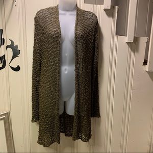Boho long line olive green cardigan open weave M/L